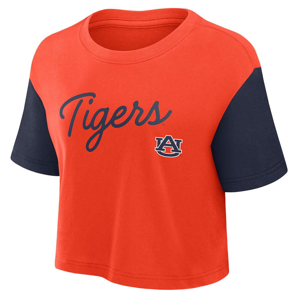 Auburn Tigers Merch 2026 Auburn Tigers Color-Block Script Cropped T-Shirt Gift For Her - Merchluma