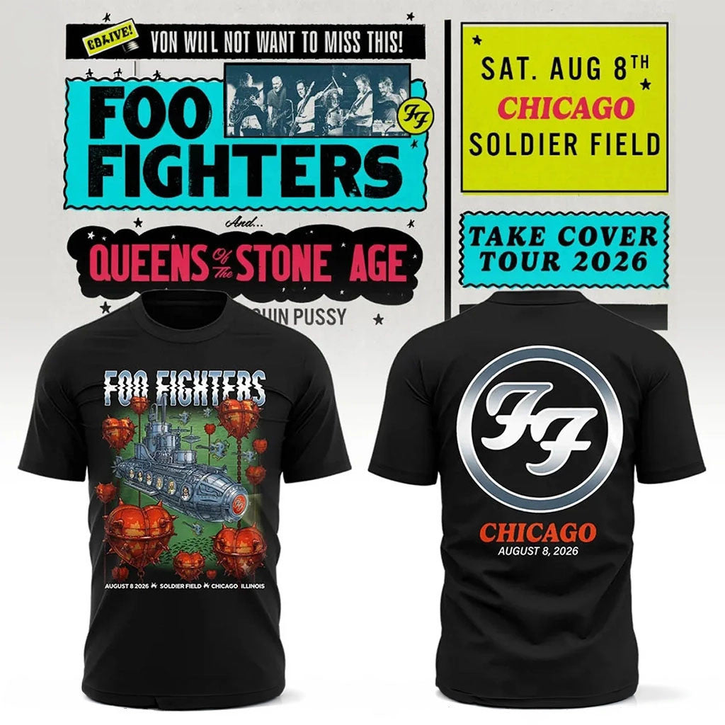 Foo Fighters Merch 2026 Take Cover Tour Chicago IL T-Shirt Black FF Concert Merch Fan Gear - Merchluma