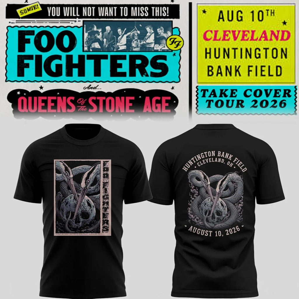 Foo Fighters Merch 2026 FF Take Cover Tour Cleveland OH T-Shirt Black Music Fan Gift Ideas - Merchluma