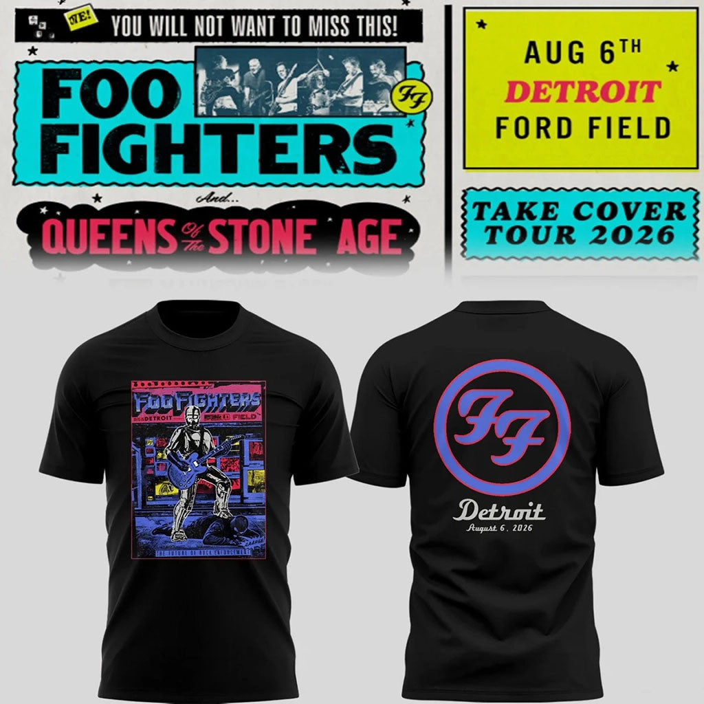 Foo Fighters Merch FF Take Cover Tour 2026 In Detroit MI T-Shirt Gift Ideas For Music Lovers - Merchluma