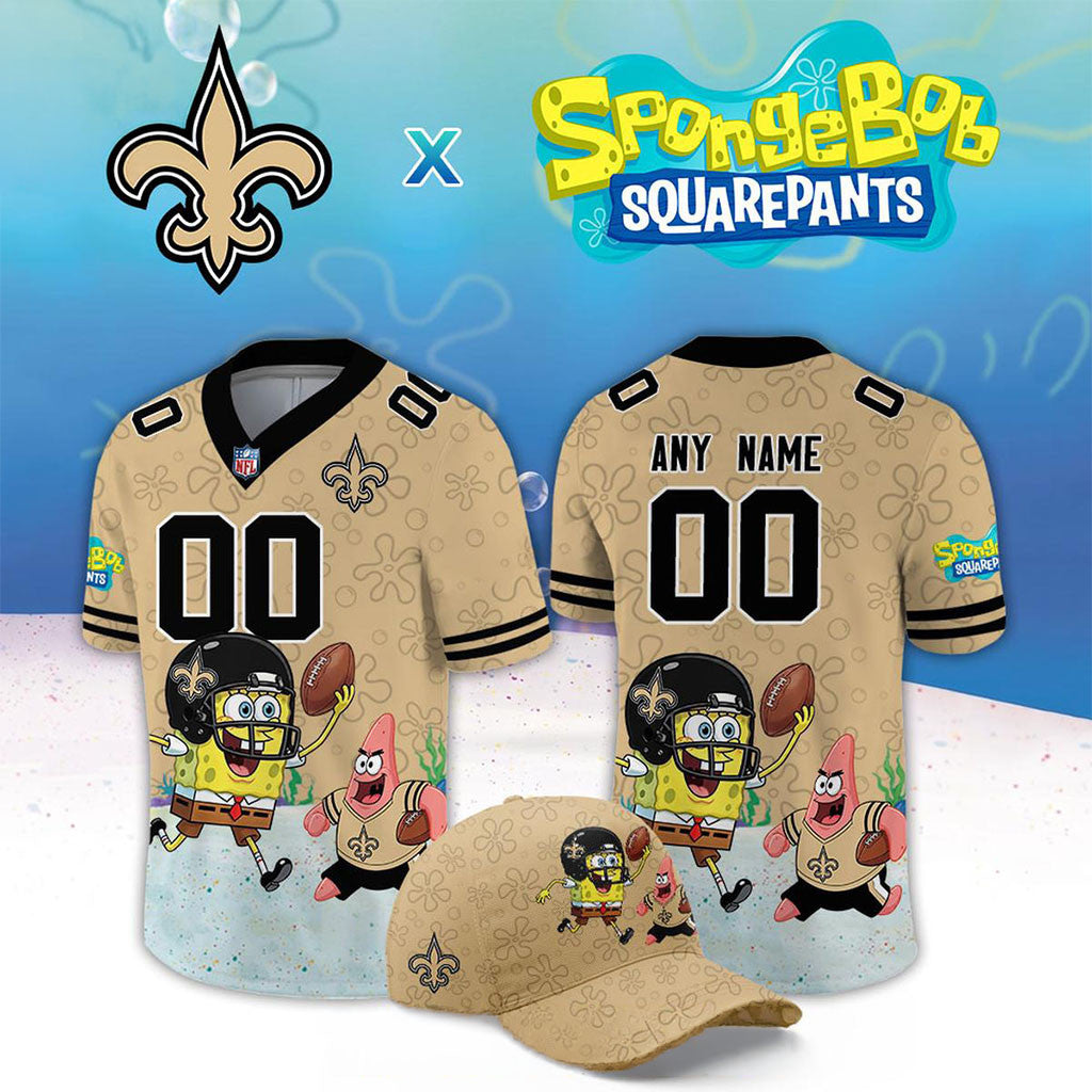 Personalized New Orleans Saints X SpongeBob Squarepants 2026 Night Jersey NO Saints Merch - Merchluma