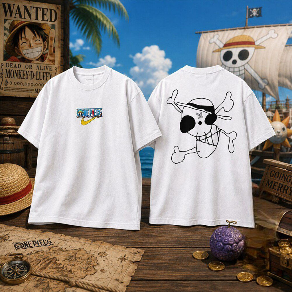 One Piece Luffy Drawn Jolly Roger Swoosh T-Shirt One Piece Merch Gifts For Anime Fans - Merchluma
