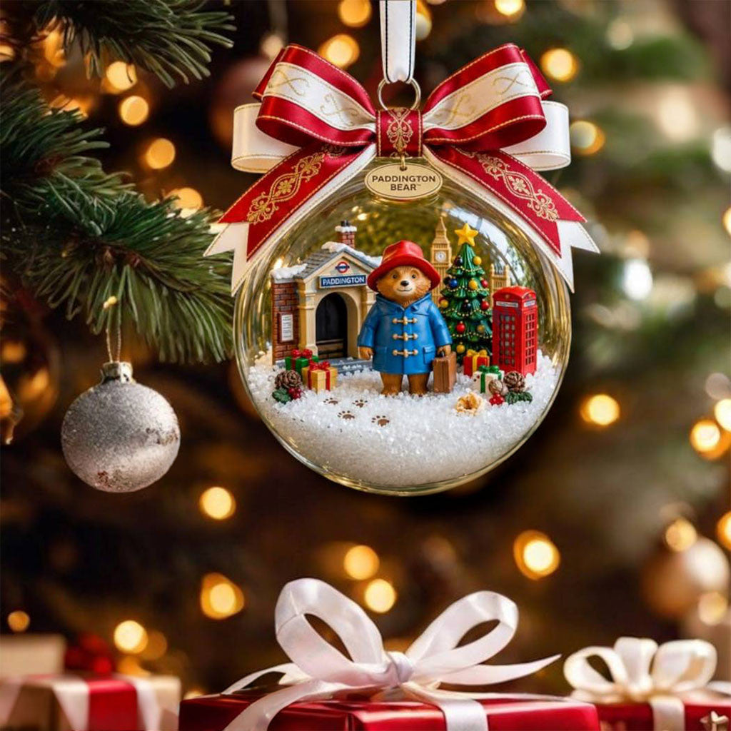 Paddington Bear Christmas Snow Scene Ball Ornament Paddington Bear Merch Xmas Tree Decor - Merchluma