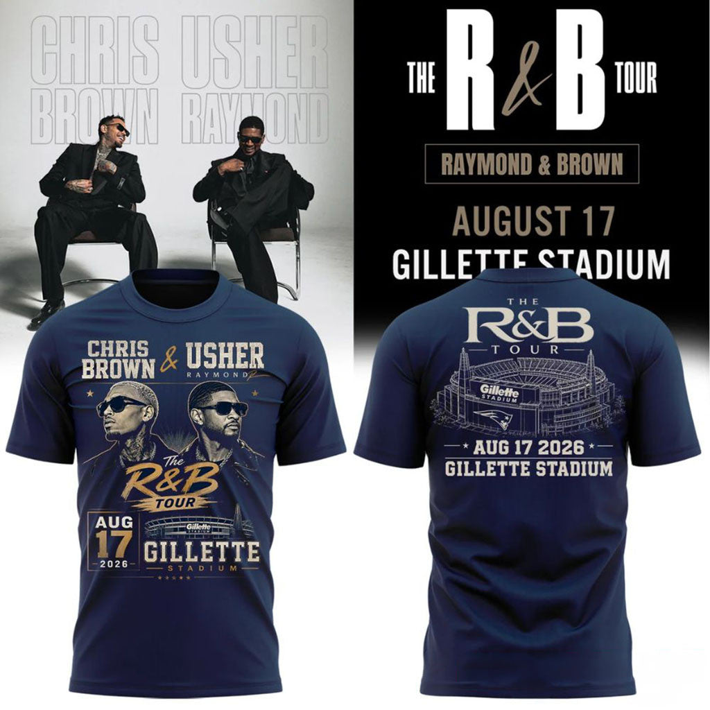 Chris Brown Usher The R&B Tour Gillette Stadium T-Shirt R&B Tour Merch Music Fan Apparel - Merchluma