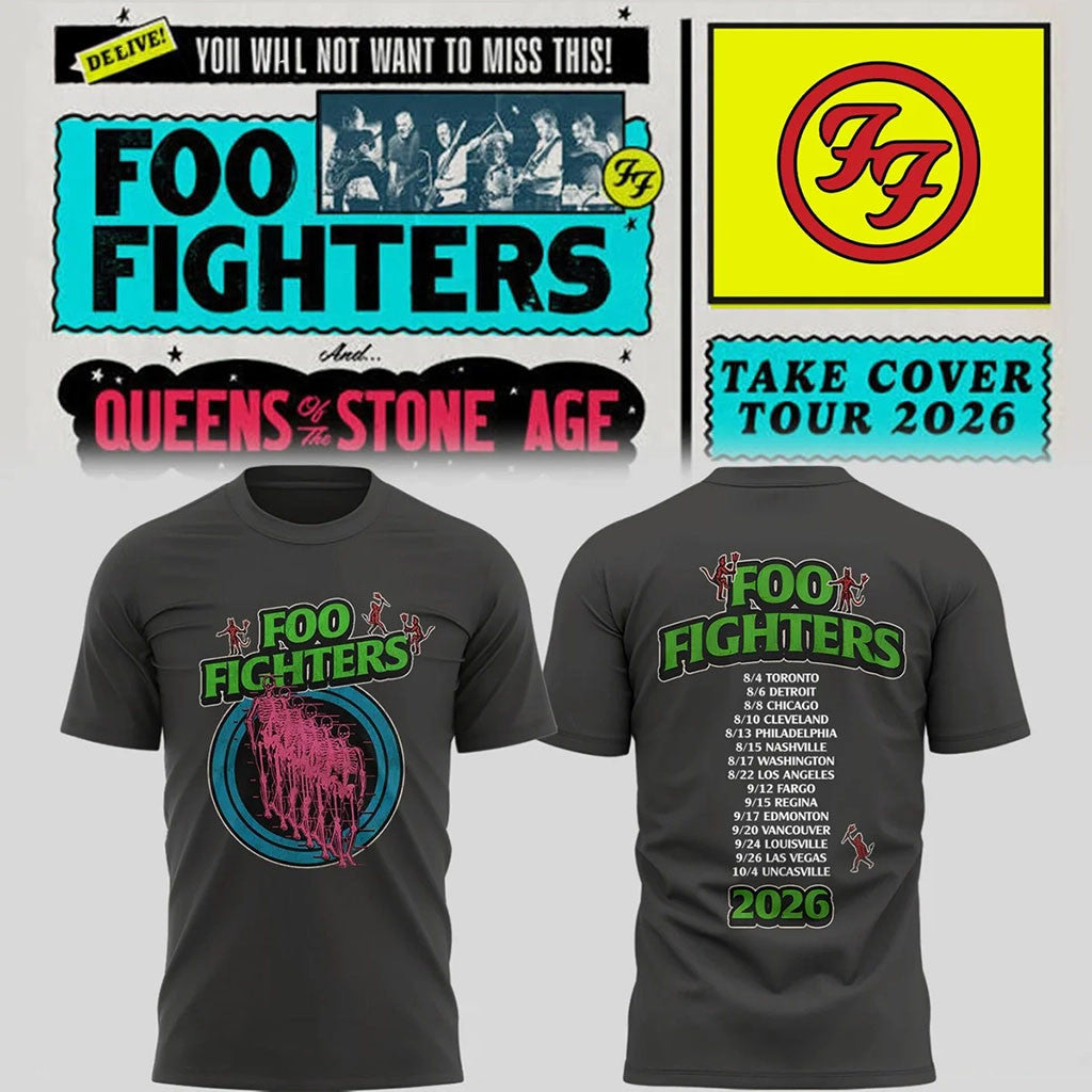 Foo Fighters Take Cover Tour Merch 2026 North American Tour Schedule T-Shirt Music Fan Gifts - Merchluma