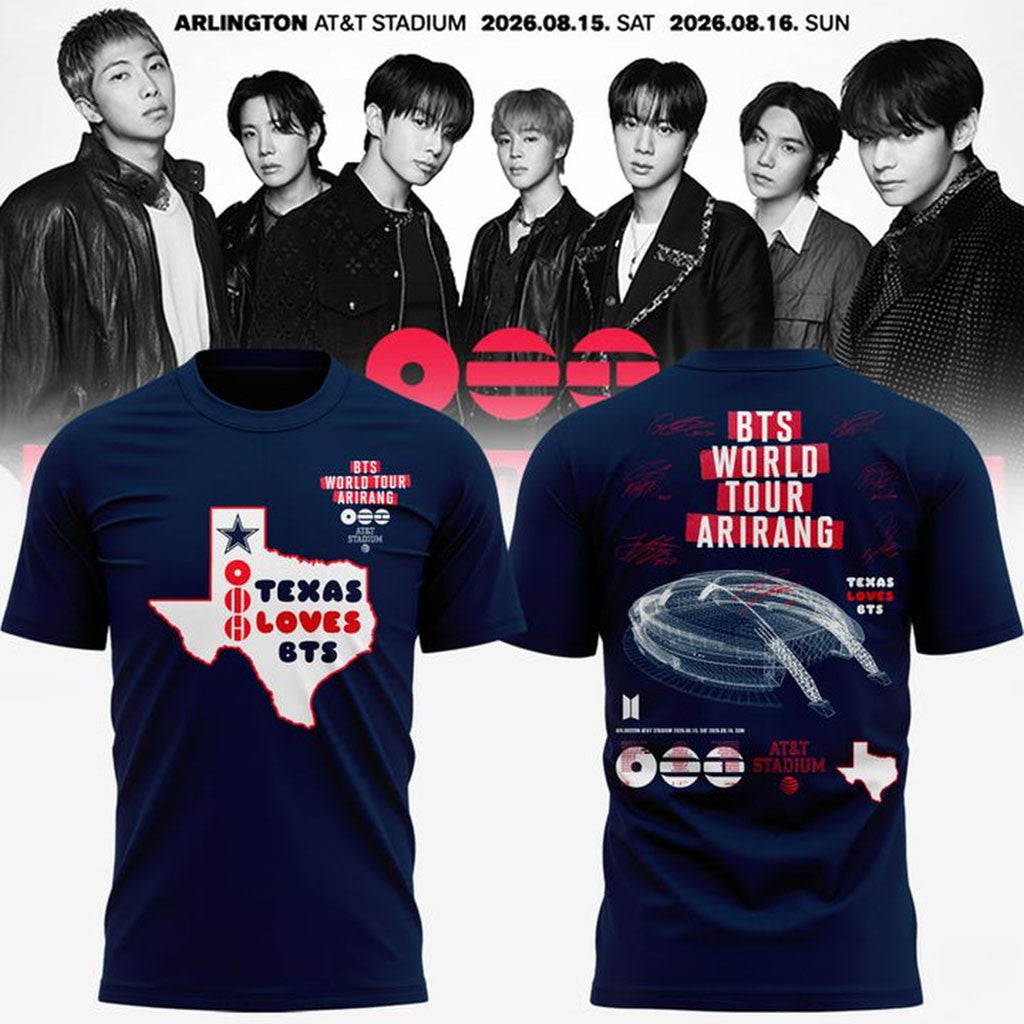BTS World Tour Arirang Texas Loves BTS AT&T Stadium T-Shirt BTS Merch 2026 KPop Fan Gifts - Merchluma