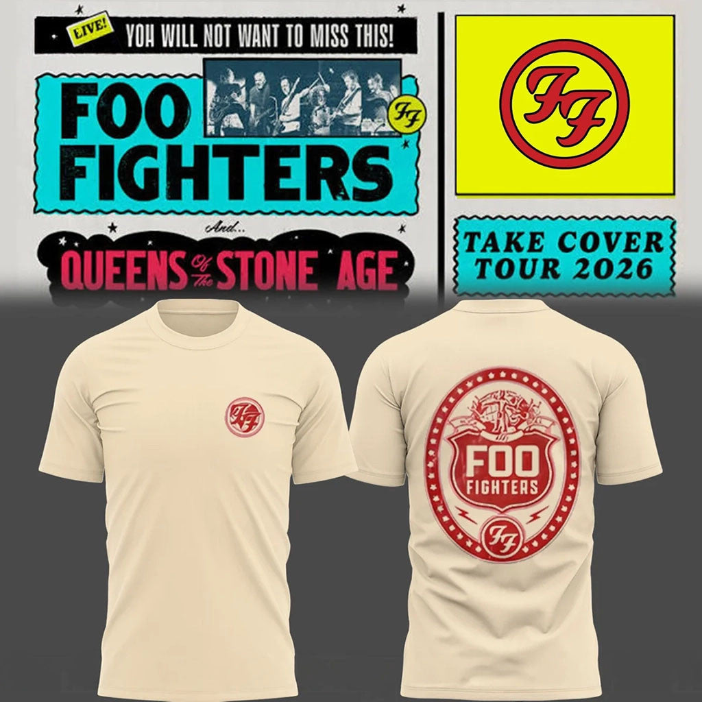 Foo Fighters Take Cover Tour Merch 2026 FF Crest Logo T-Shirt Gift Ideas For Rock Lovers - Merchluma