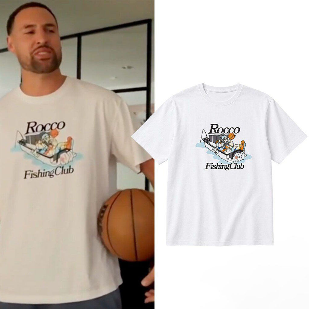 Klay Thompson Rocco Fishing Club White Graphic T-Shirt Klay Thompson Merch Brothers Gifts - Merchluma
