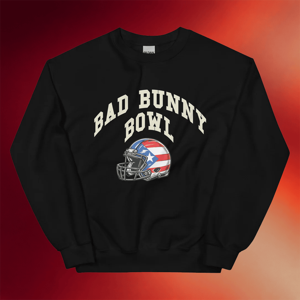 Bronx Native Merch 2026 Bad Bunny Bowl PR Helmet Sweatshirt Bad Bunny Super Bowl Merch Black - Merchluma