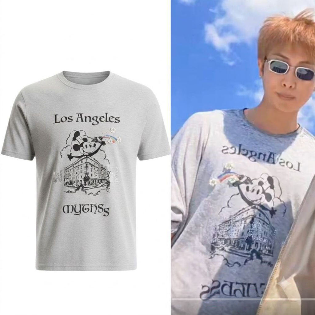 BTS RM Namjoon Paly Hollywood Mythss Mickey Mouse Shirt BTS World Tour Merch Arirang - Merchluma
