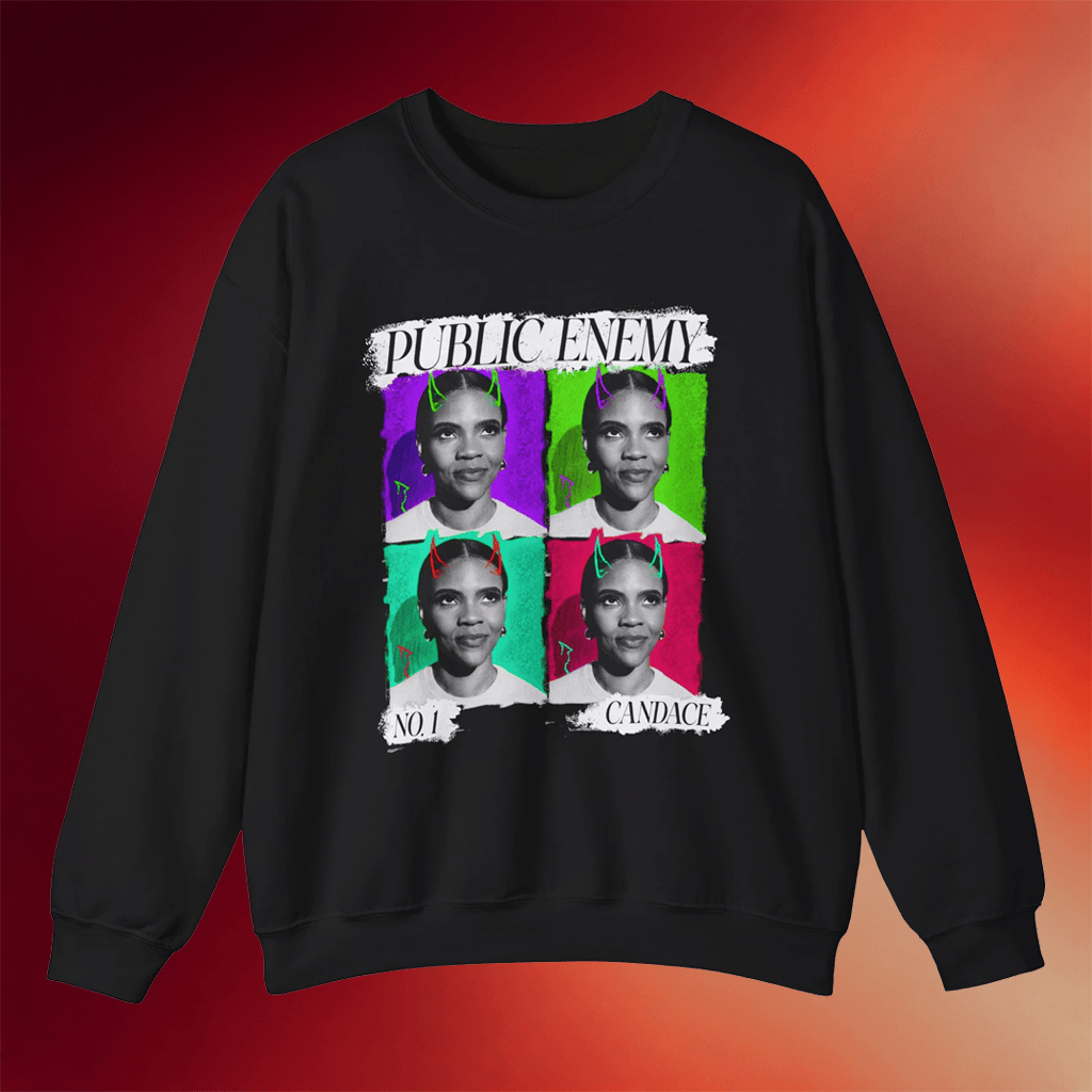 Candace Owens Merch 2026 Public Enemy No 1 Crewneck Black Candace Owens Sweatshirt Gifts - Merchluma