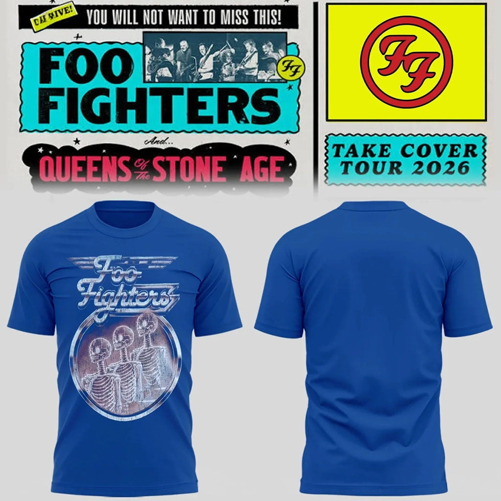 Foo Fighters Take Cover Tour Merch 2026 Retro Skeleton T-Shirt Presents For Rock Lovers - Merchluma