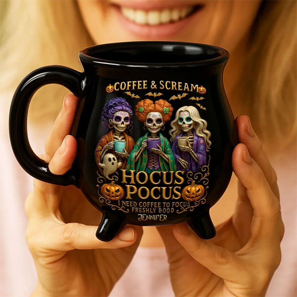Hocus Pocus Three Sisters Witch Cauldron Mug Coffee And Scream Hocus Pocus Merch Halloween Gift - Merchluma