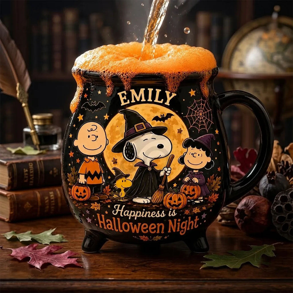 Custom Peanuts Snoopy Halloween Black Witch Cauldron Mug Happiness Is Halloween Night Cup Best Gifts - Merchluma