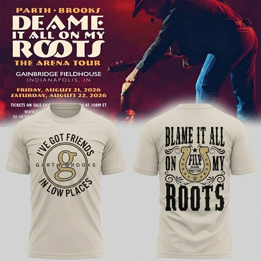 Garth Brooks Merch Blame It All On My Roots The Arena Tour T-Shirt I've Got Friends In Low Places - Merchluma
