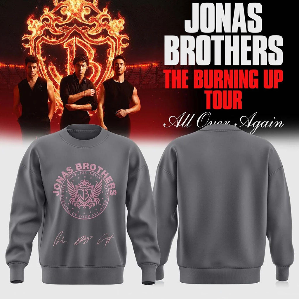 Jonas Brothers Merch 2026 The Burning Up Tour Sweatshirt Grey Gifts For Concert Fan - Merchluma