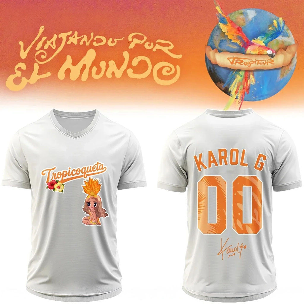 Custom Karol G Nos Vamos de Tour Signature V-Neck Jersey Karol G Merch Music Lovers Gifts - Merchluma