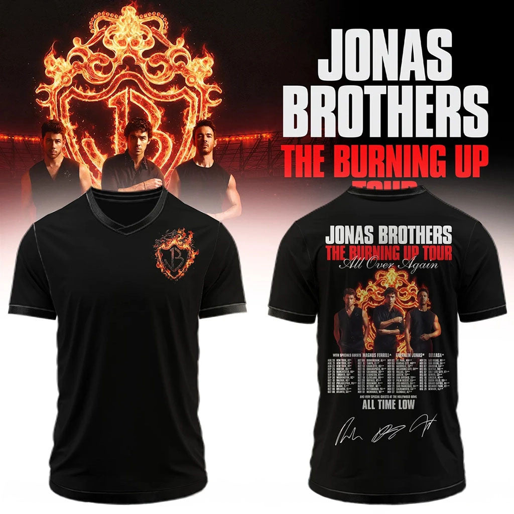 Jonas Brothers Merch 2026 The Burning Up Tour V-Neck T-Shirt Gifts For Pop Band Fans - Merchluma
