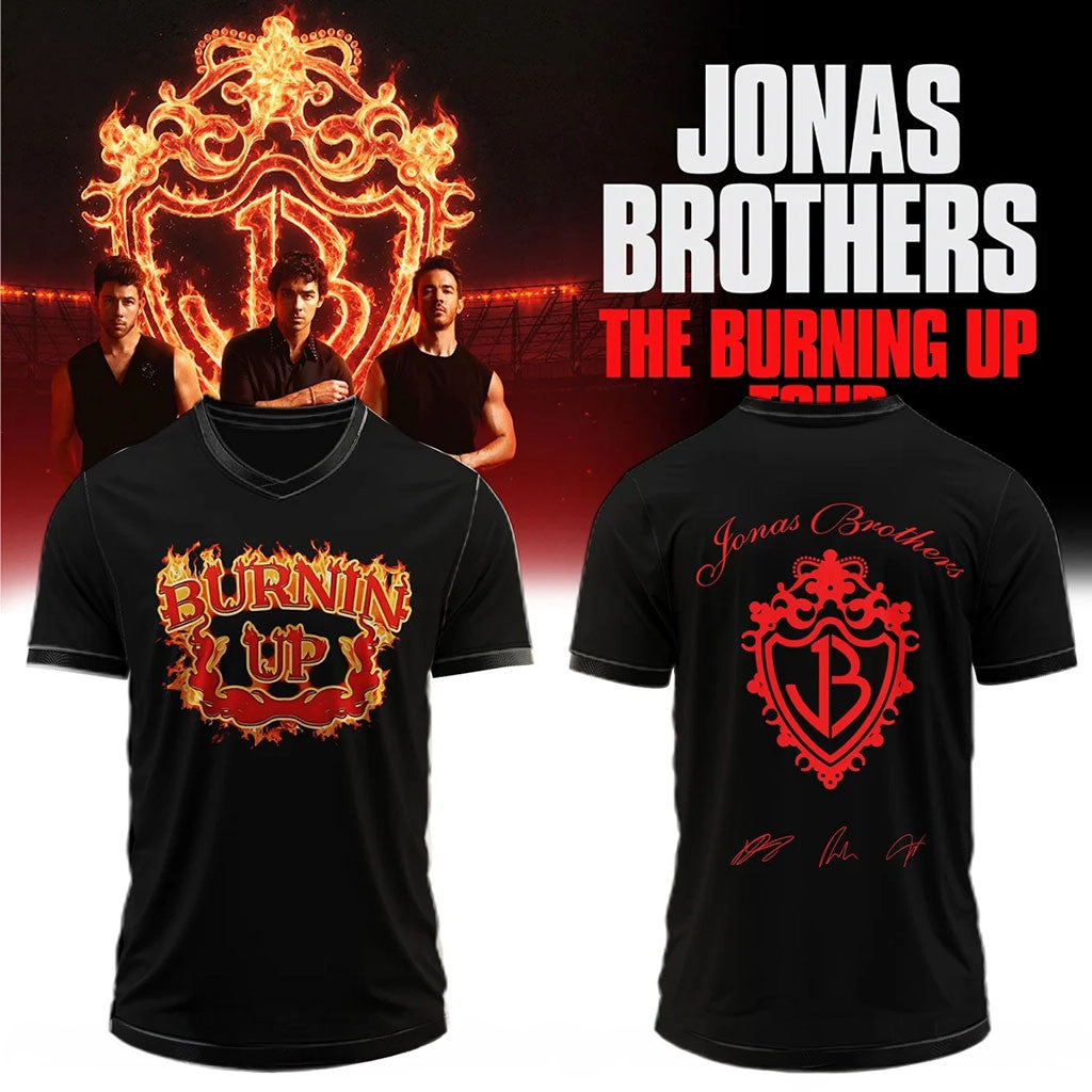 Jonas Brothers Merch 2026 The Burning Up Tour V-Neck T-Shirt Pop Band Fans Gifts - Merchluma