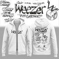Weezer The Gathering World Wide Signature Zip Hoodie White Weezer Merch Rock Lovers Gifts - Merchluma