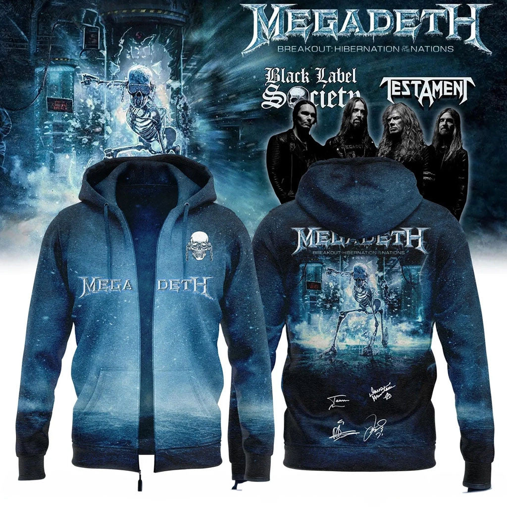 Megadeth Merch Breakout Hibernation Of The Nations Skull Zip Hoodie Rock Fan Gifts - Merchluma