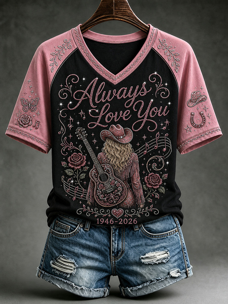 Dolly Parton Memorial Merch Always Love You 1946 2026 V-Neck Shirt RIP Merch Fan Gifts - Merchluma