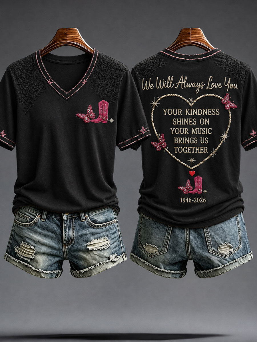 Dolly Parton Merch 1946 2026 We Will Always Love You V-Neck Shirt RIP Dolly Clothing Women's - Merchluma