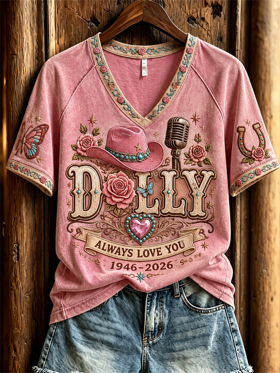 Dolly Parton 1946 2026 Always Love You V-Neck Shirt RIP Dolly Parton Memorial Merch Women's - Merchluma