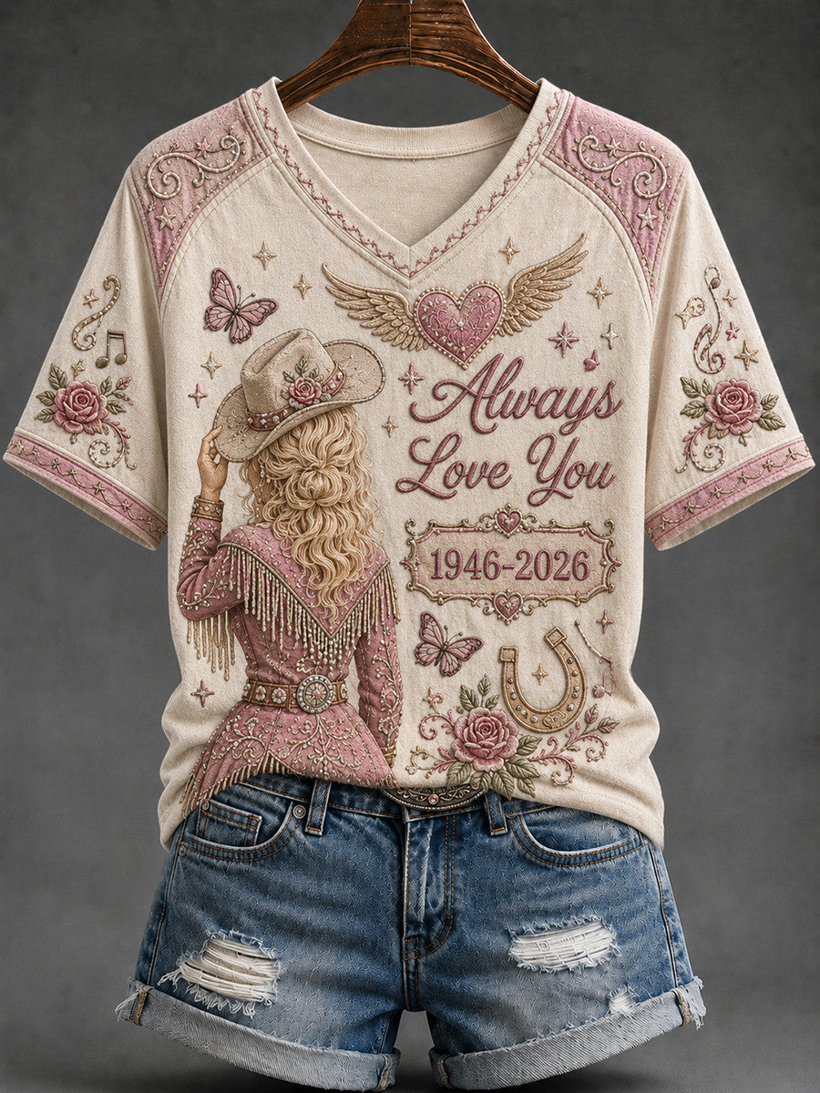 Dolly Parton Always Love You 1946 2026 V-Neck Shirt Rest In Peace Dolly Parton Merch Gifts - Merchluma