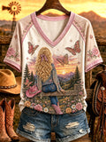Dolly Parton Memorial Merch Country Music Legend Tribute Butterfly V-Neck Shirt Gift For Her - Merchluma