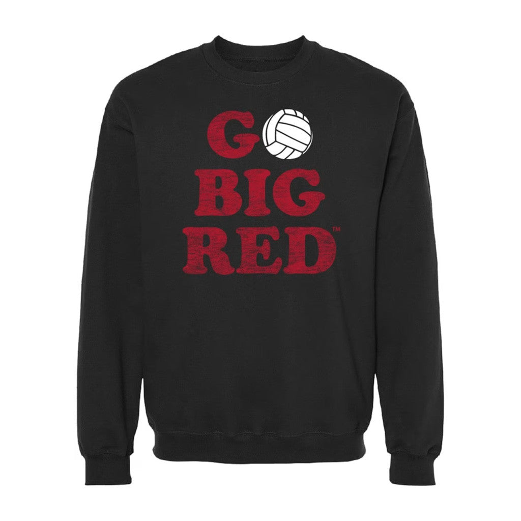 Nebraska Huskers Volleyball Merch 2026 Nebraska Cornhuskers Black Go Big Red Crew Sweatshirt - Merchluma
