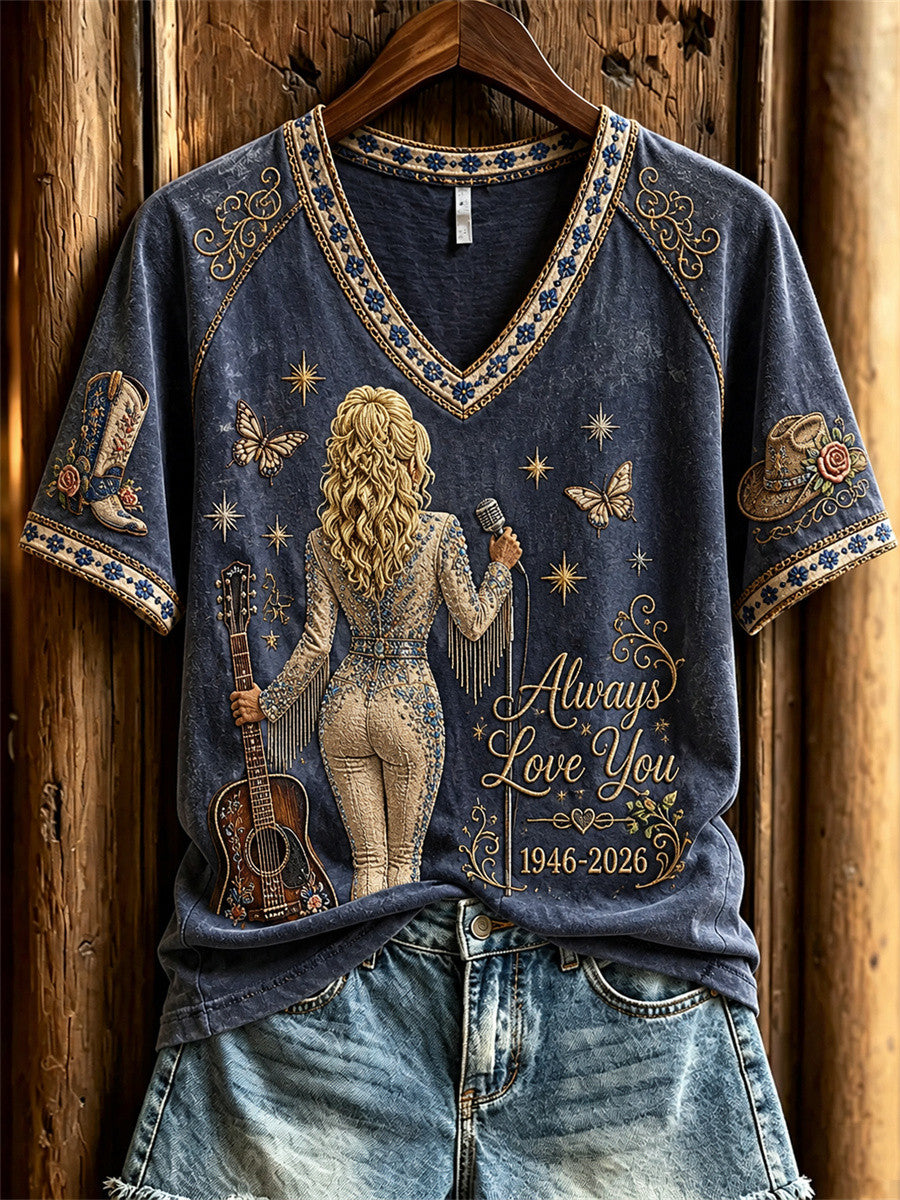 Dolly Parton Always Love You 1946 2026 V-Neck Shirt RIP Dolly Parton Memorial Merch Women's - Merchluma