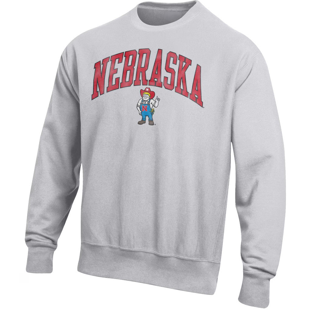 Nebraska Huskers Volleyball Merch 2026 Nebraska Huskers Champion Arch Over Logo Crew Sweatshirt - Merchluma