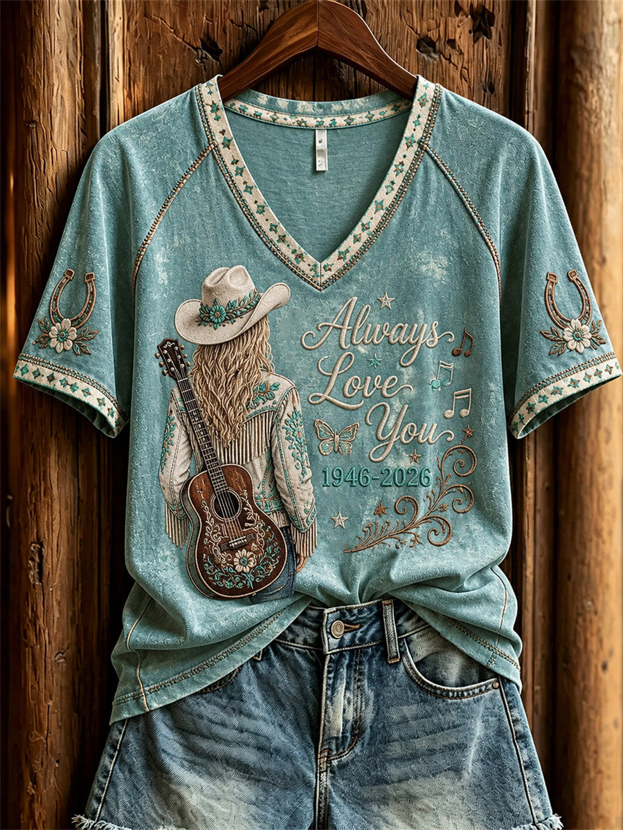Dolly Parton Always Love You 1946 2026 V-Neck Shirt RIP Dolly Parton Merch Country Fan Gifts - Merchluma