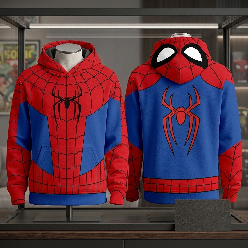 Spider-Man Costume Hoodie Spider Web Superhero Cosplay Apparel Marvel Comics Fan Gift - Merchluma