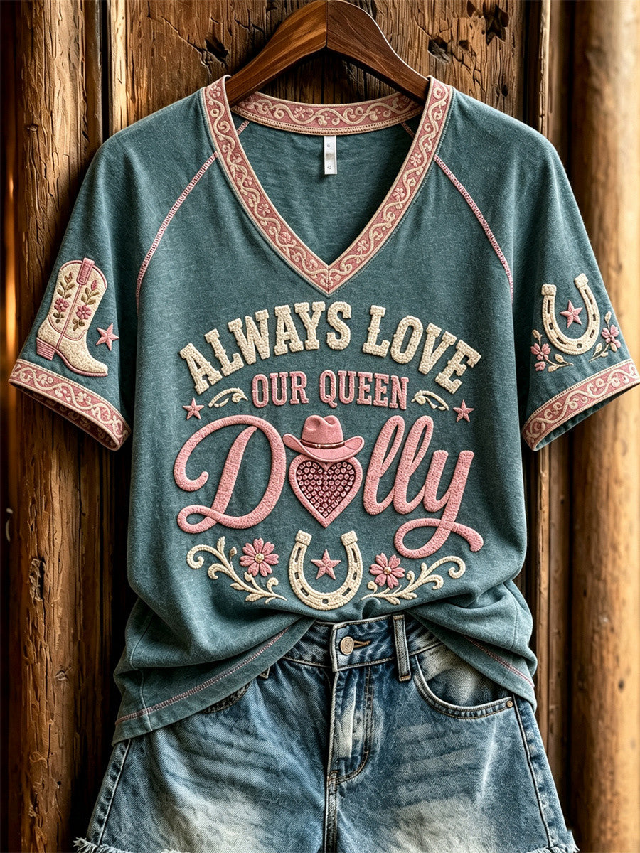 Dolly Parton Merch Always Love Our Queen Dolly V-Neck Shirt RIP Merch Gift For Her - Merchluma