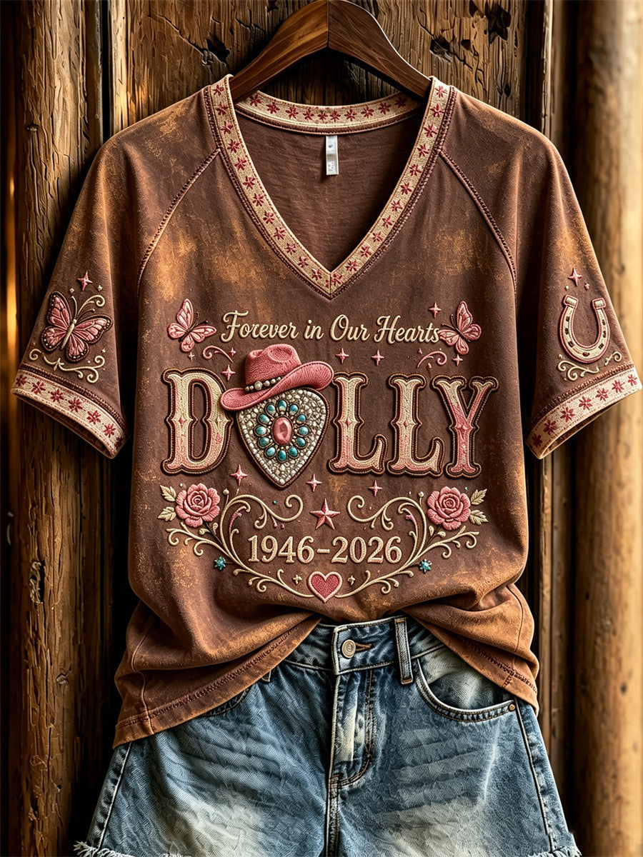 Dolly Parton Forever In Our Heart 1946 2026 V-Neck Shirt Rest In Peace Dolly Parton Merch Womens - Merchluma