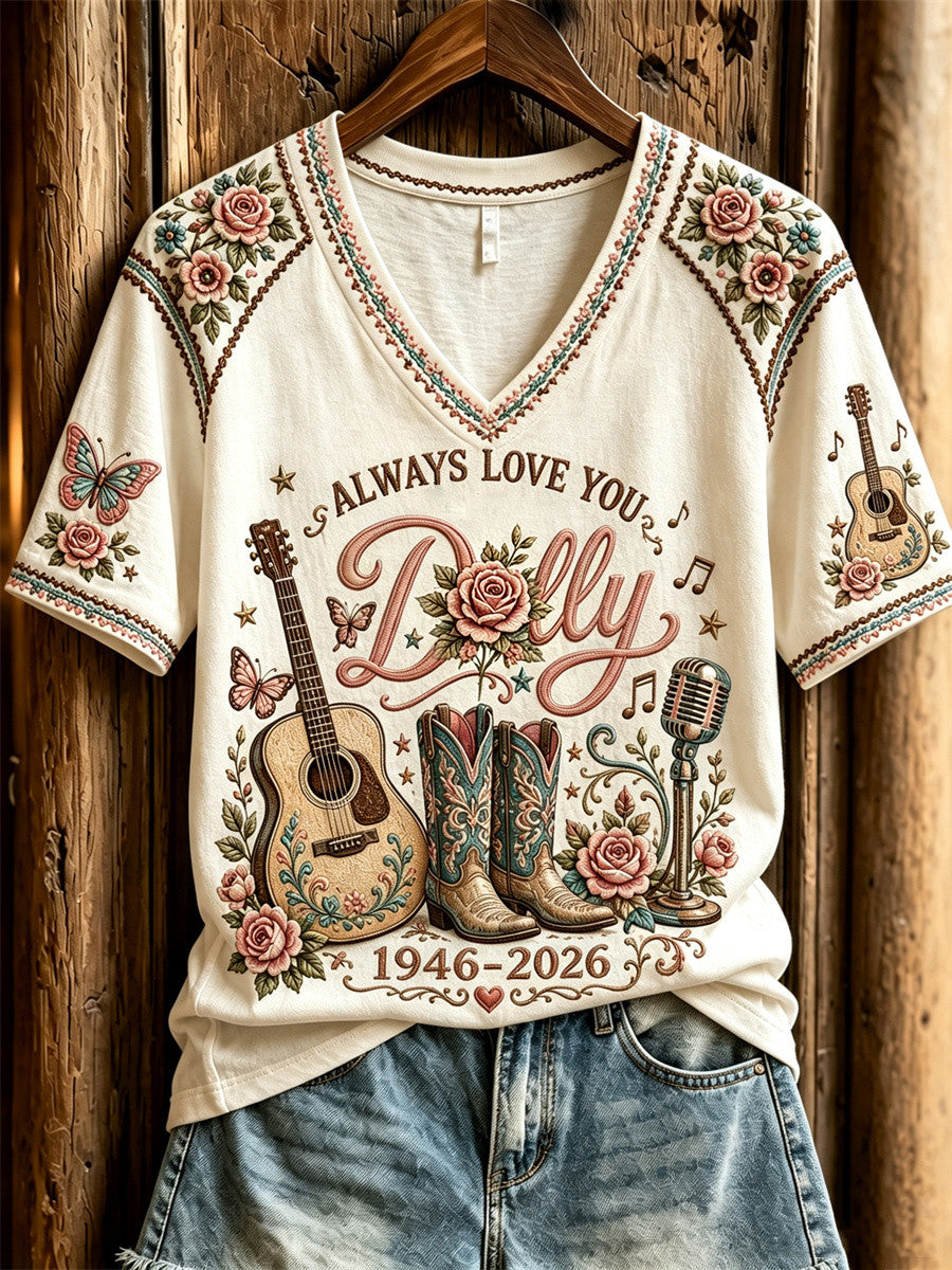 Dolly Parton Merch Always Love You Dolly 1946 2026 V-Neck Shirt RIP Clothing Memorial Gifts - Merchluma