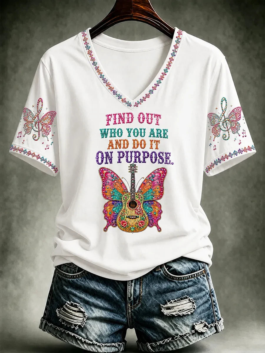 Dolly Parton Memorial Merch Find Out Who You Are And Do It On Purpose Butterfly V-Neck Shirt - Merchluma