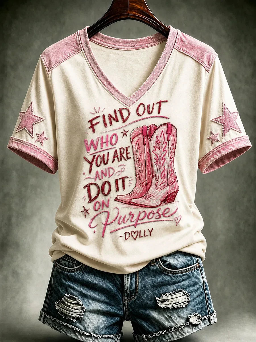 Dolly Parton Merch Find Out Who You Are And Do It On Purpose V-Neck Shirt Dolly Memorial Gifts - Merchluma