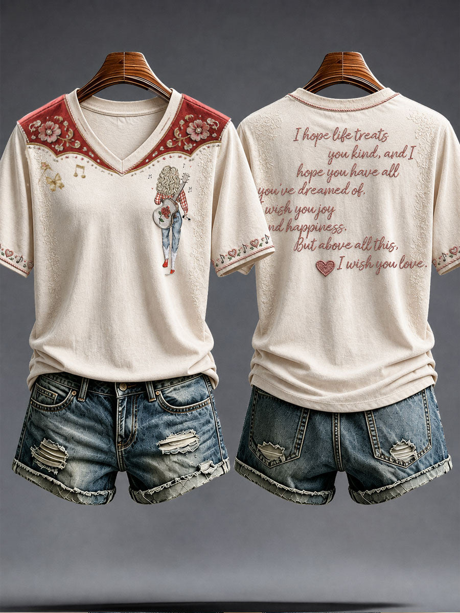 Dolly Parton Merch I Wish You Love V-Neck Shirt RIP Country Music Lover Memorial Gifts - Merchluma
