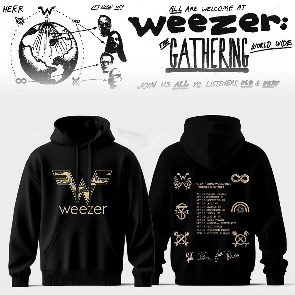 Weezer Merch 2026 The Gathering World Wide Signature Hoodie Cool Gifts For Music Lovers - Merchluma