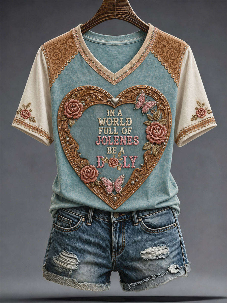 Dolly Parton Merch In A World Full Of Jolenes Be A Dolly V-Neck Shirt Memorial Gift For Women - Merchluma