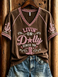 Dolly Parton Merch Livin' On Dolly Since 70s V-Neck Shirt RIP Dolly Parton Merchandise Gifts - Merchluma