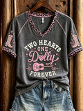 Dolly Parton Merch Two Hearts One Dolly Forever V-Neck Shirt Memorial Clothing For Women - Merchluma