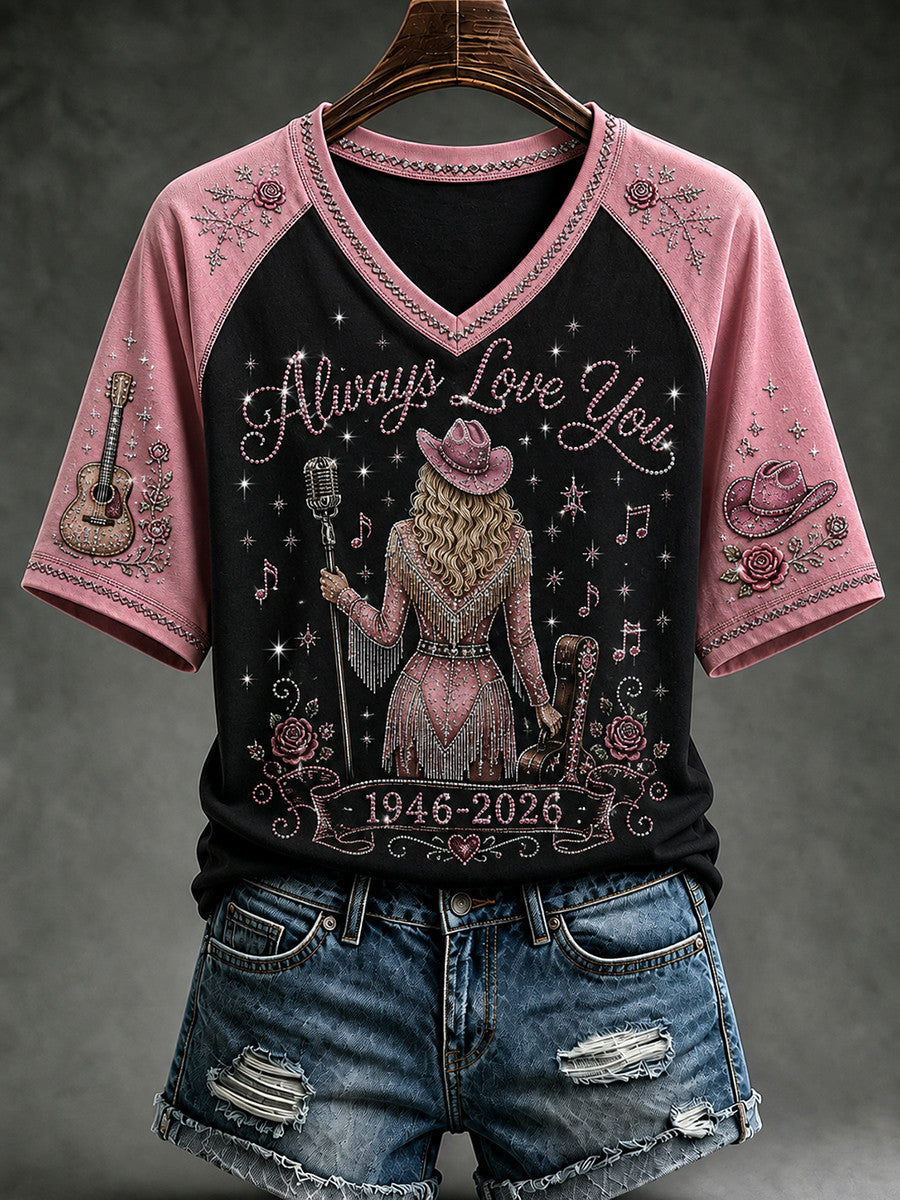 RIP Dolly Parton Merch Always Love You 1946 2026 V-Neck Shirt Memorial Gift For Music Lovers - Merchluma