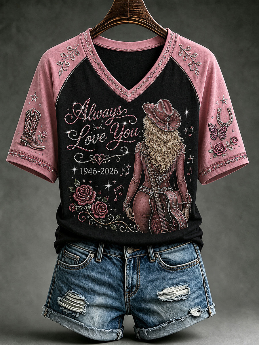 RIP Dolly Parton Merch Always Love You V-Neck Shirt 1946 2026 Country Music Fan Gifts Ideas - Merchluma