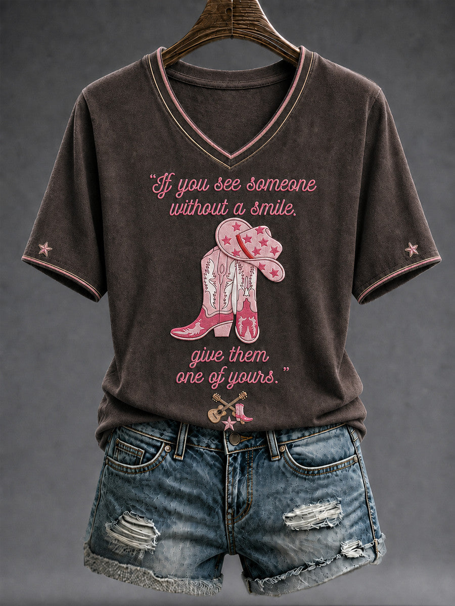 RIP Dolly Parton Merch If You See Someone Without A Smile Give Them One Of Yours V-Neck Shirt - Merchluma