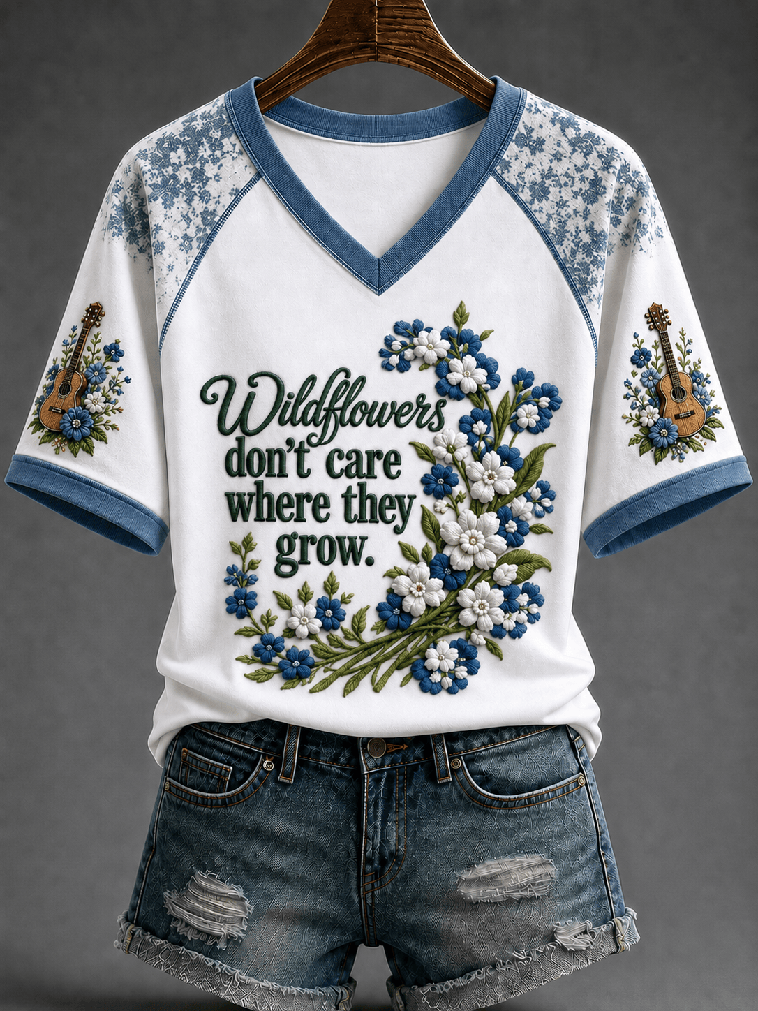 RIP Dolly Parton Merch Wildflowers Don't Care Where They Grow V-Neck Shirt Memorial Gifts Ideas - Merchluma