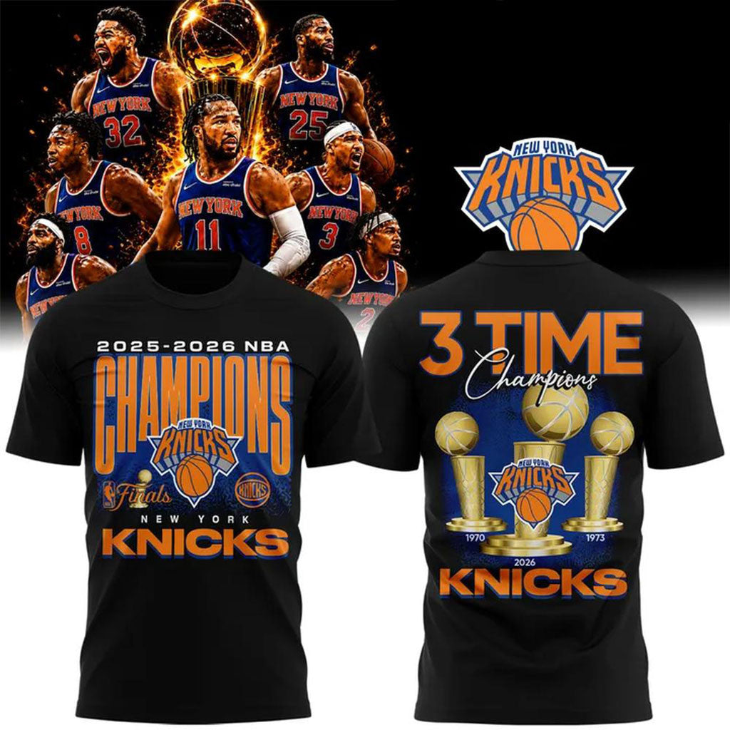 New York Knicks 2026 3-Time Basketball World Champions T-Shirt NY Knicks Merch Dad Gifts - Merchluma